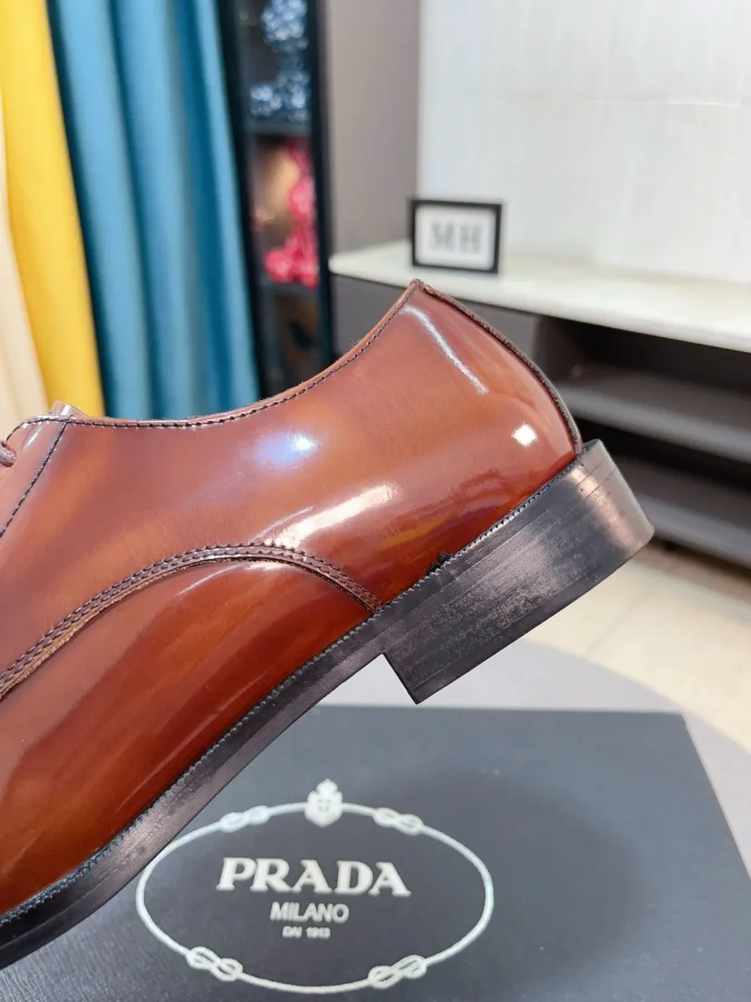 Men's shoes 💰560🌹🌹[Prada leather shoes] Top purchasing agency Original imported Italian custom-made cowhide leather surface, ➕Fully imported water-dyed breathable cowhide lining, original factory special molded sole, super comfortable, size: 38-44